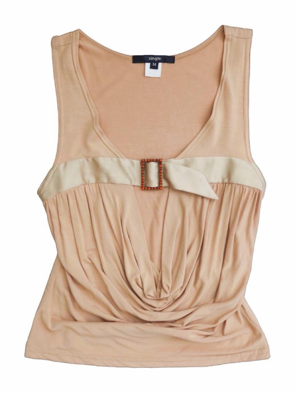 Single Gold Cowl Neck Satin Buckle Blouse